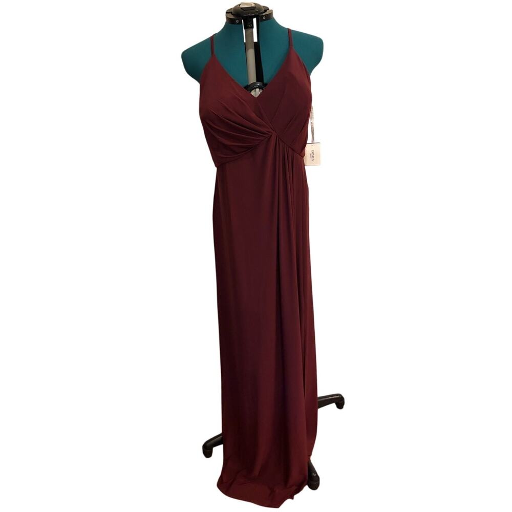 DB Studio Burgundy Maxi Dress 18 Sleeveless V-Neck Ruched Formal Bridesmaid Gown